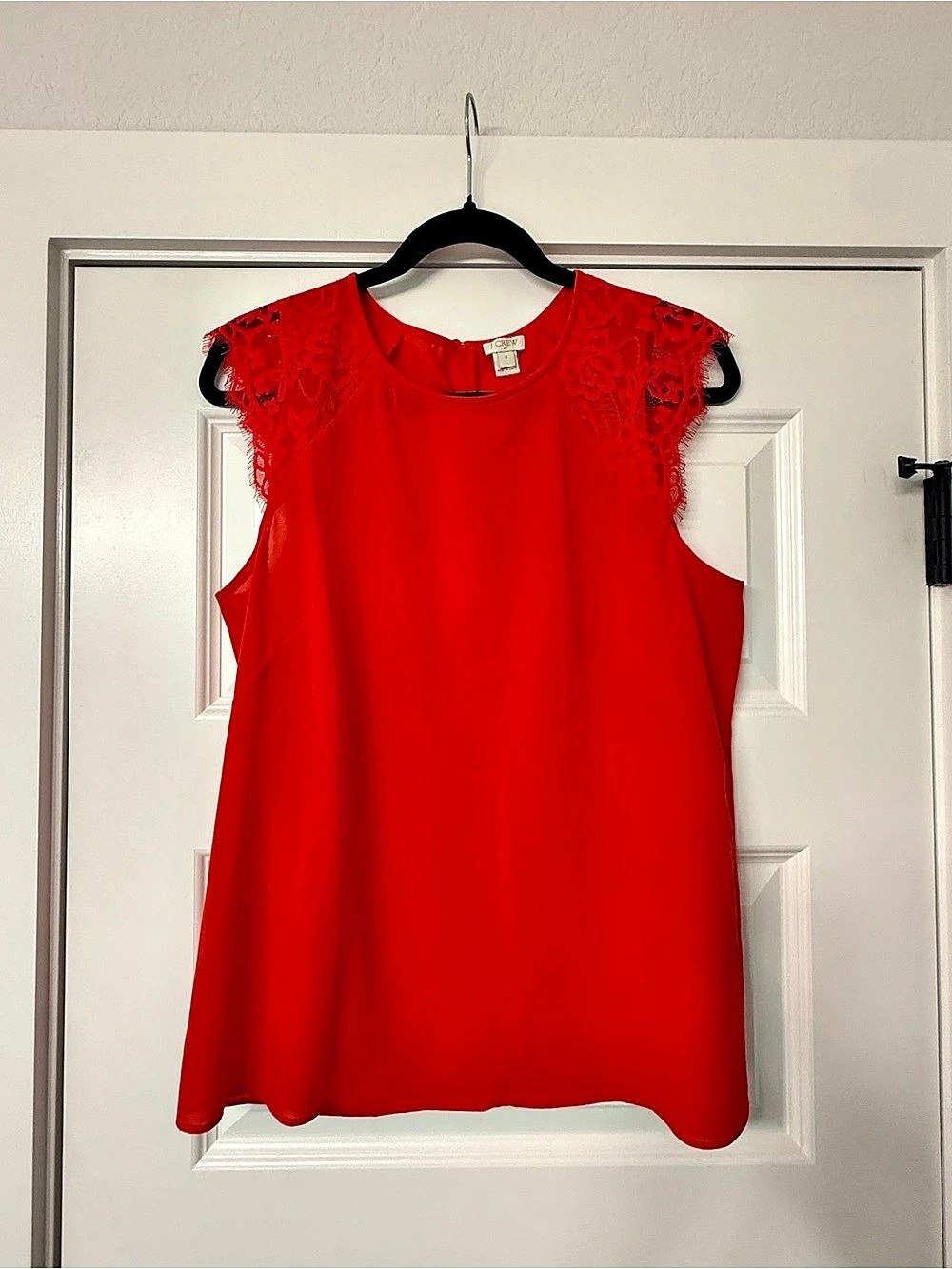 J.Crew Red Lace-Shoulder Blouse